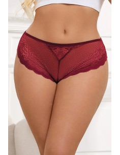 Tanga dentelle bijou Coeur Bordeaux - Litolu Lingerie 2